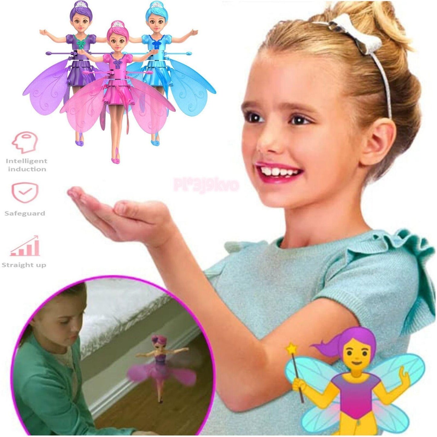 BlackTie Flying Fairy Doll - Hand Sensor-Controlled, USB Powered Sky Dancers Toy with Glittery Rainbow Princess Design (Random Color) for Kids