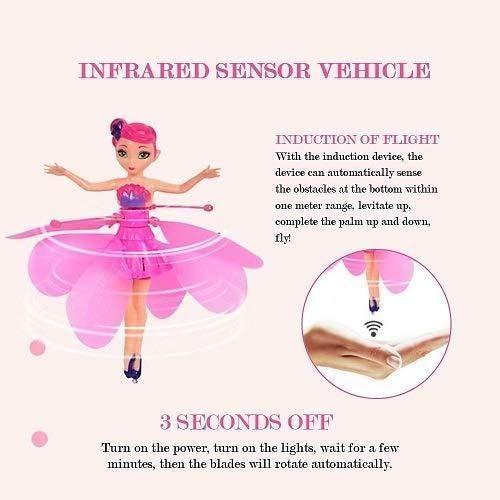 BlackTie Flying Fairy Doll - Hand Sensor-Controlled, USB Powered Sky Dancers Toy with Glittery Rainbow Princess Design (Random Color) for Kids