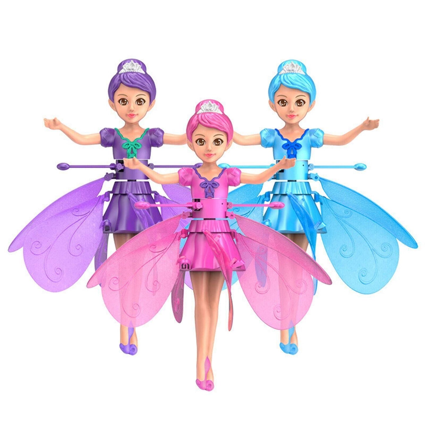 BlackTie Flying Fairy Doll - Hand Sensor-Controlled, USB Powered Sky Dancers Toy with Glittery Rainbow Princess Design (Random Color) for Kids